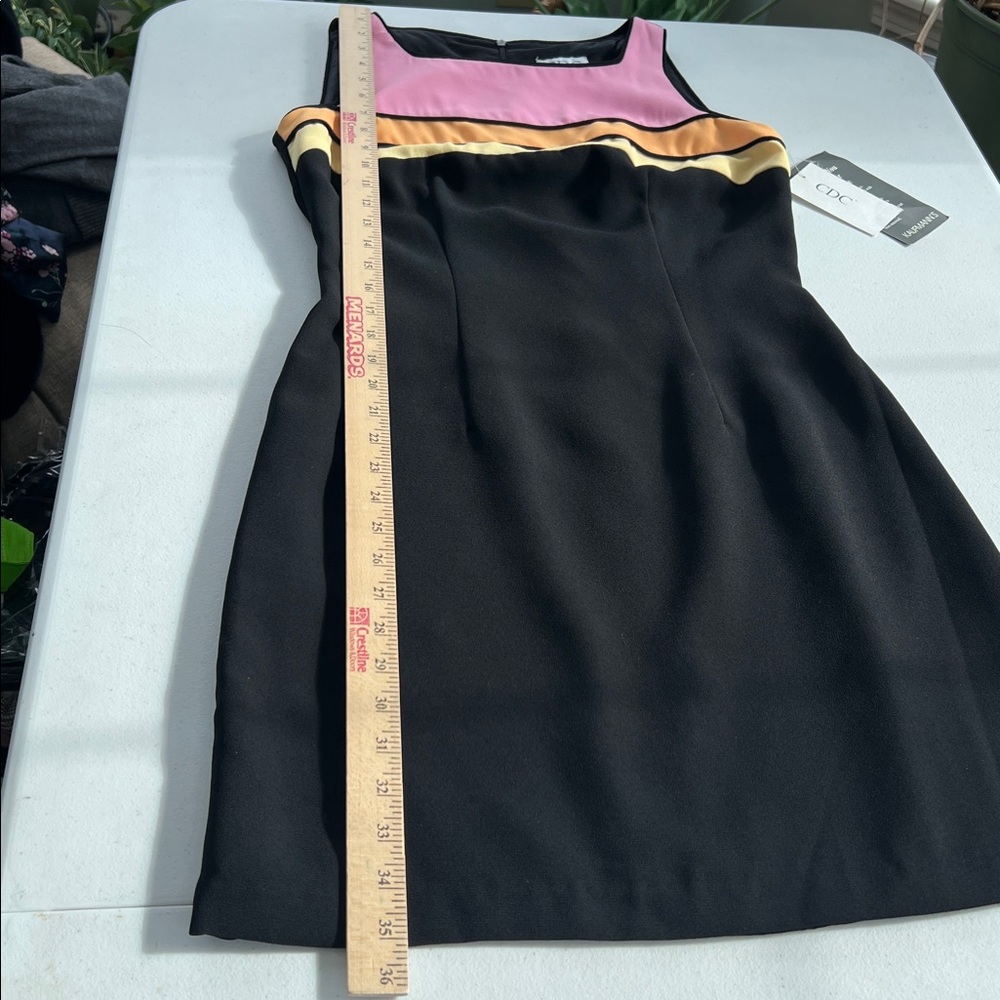 New Vintage Sleeveless Short Black Dress Pink, Orange and Yellow Color Block 8 - Picture 5 of 8
